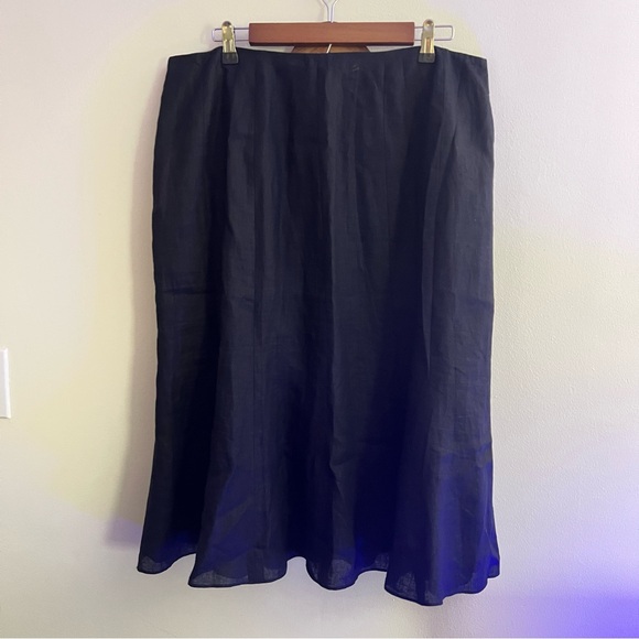 Ralph Lauren Black Linen Midi Skirt Size 16 Lauren - Picture 1 of 8